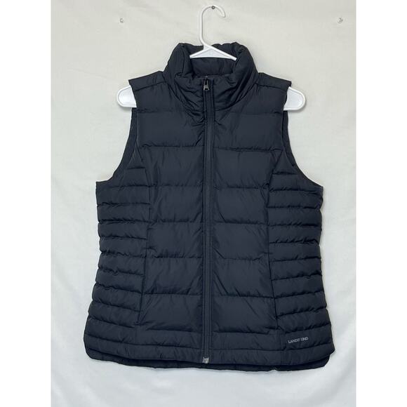 Lands’ End Women’s 10/12 Black Down Blend Zip Front Puffer Vest Insulated Fall - Picture 1 of 6